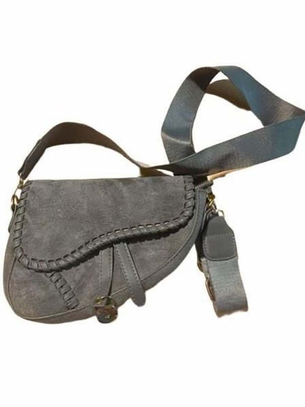 Panova London Grey Suede Saddle Crossbody Bag